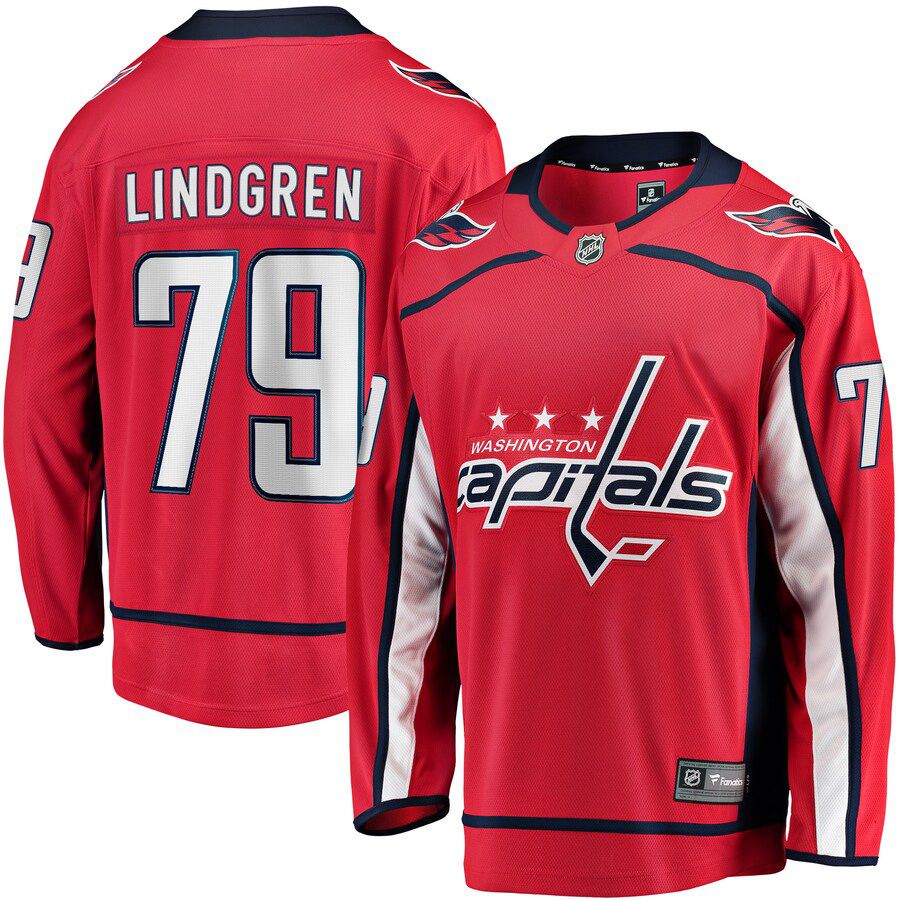 Men Washington Capitals #79 Charlie Lindgren Fanatics Branded Red Home Breakaway Player NHL Jersey